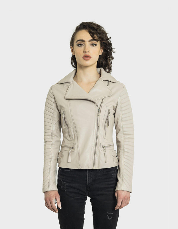 Alessandra Women's Leather Moto Jacket | Creme